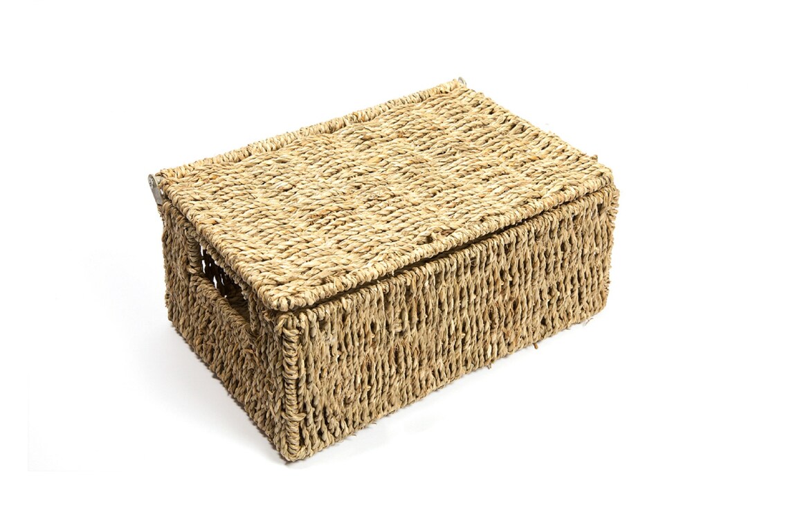 Seagrass Storage Basket Box With Lid Woven Hamper Basket Christmas Gift