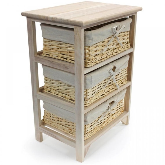 Drawer Storage Cabinet 3 TIER Drawer Wicker Baskets Storage Unit