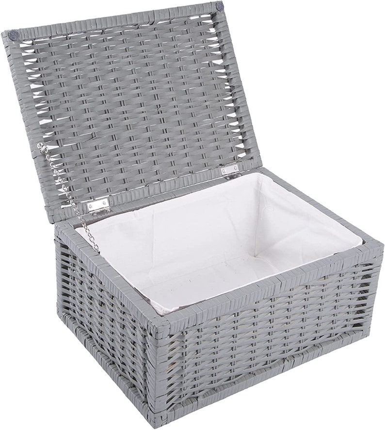 Wicker Basket With Lid Underbed Storage Collection Hamper Wicker Basket