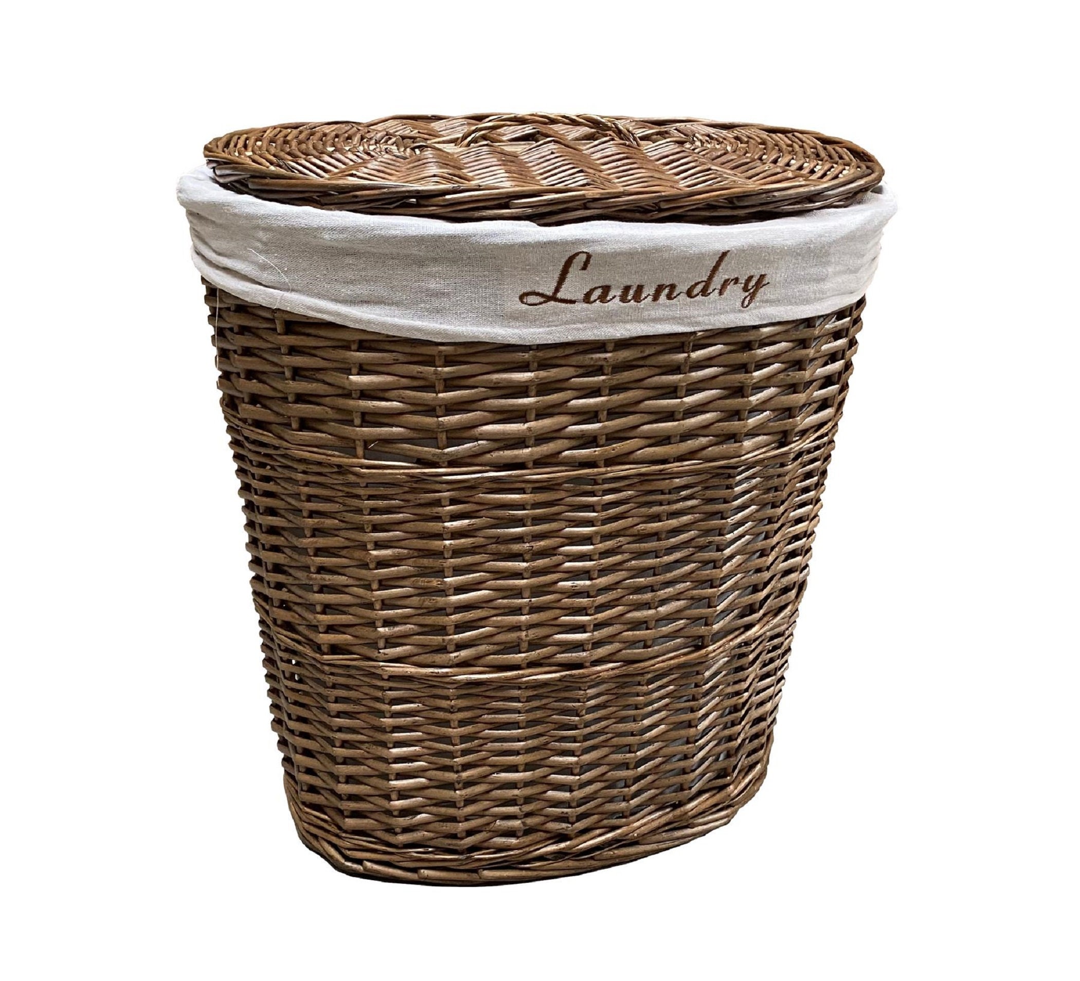 Oval Wicker Laundry Basket With Lining Wicker Hamper Bathroom Etsy