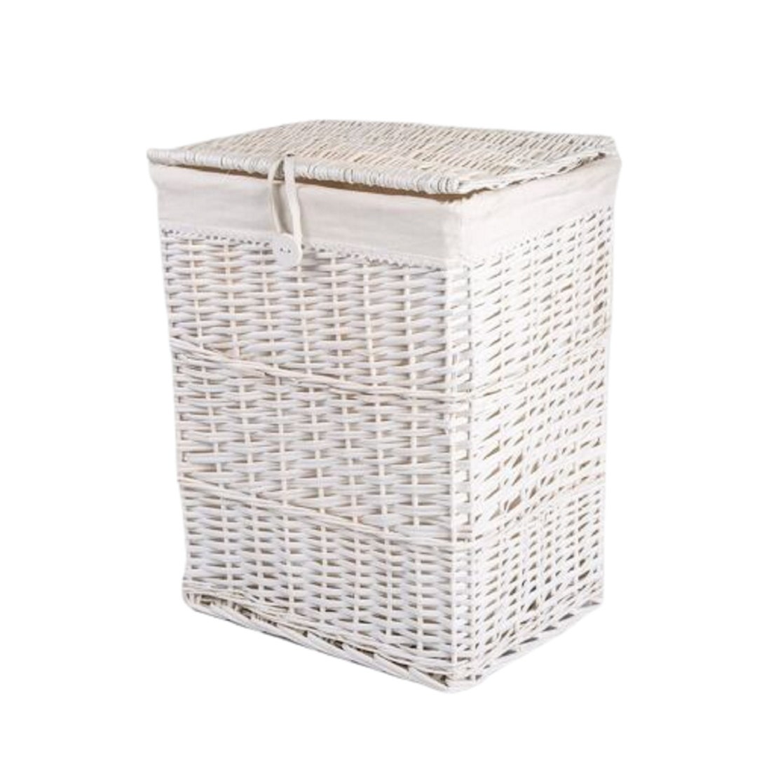 95liter White Wicker Storage Basket Hamper Box With Lid and Lining Home Bathroom Storage Wicker