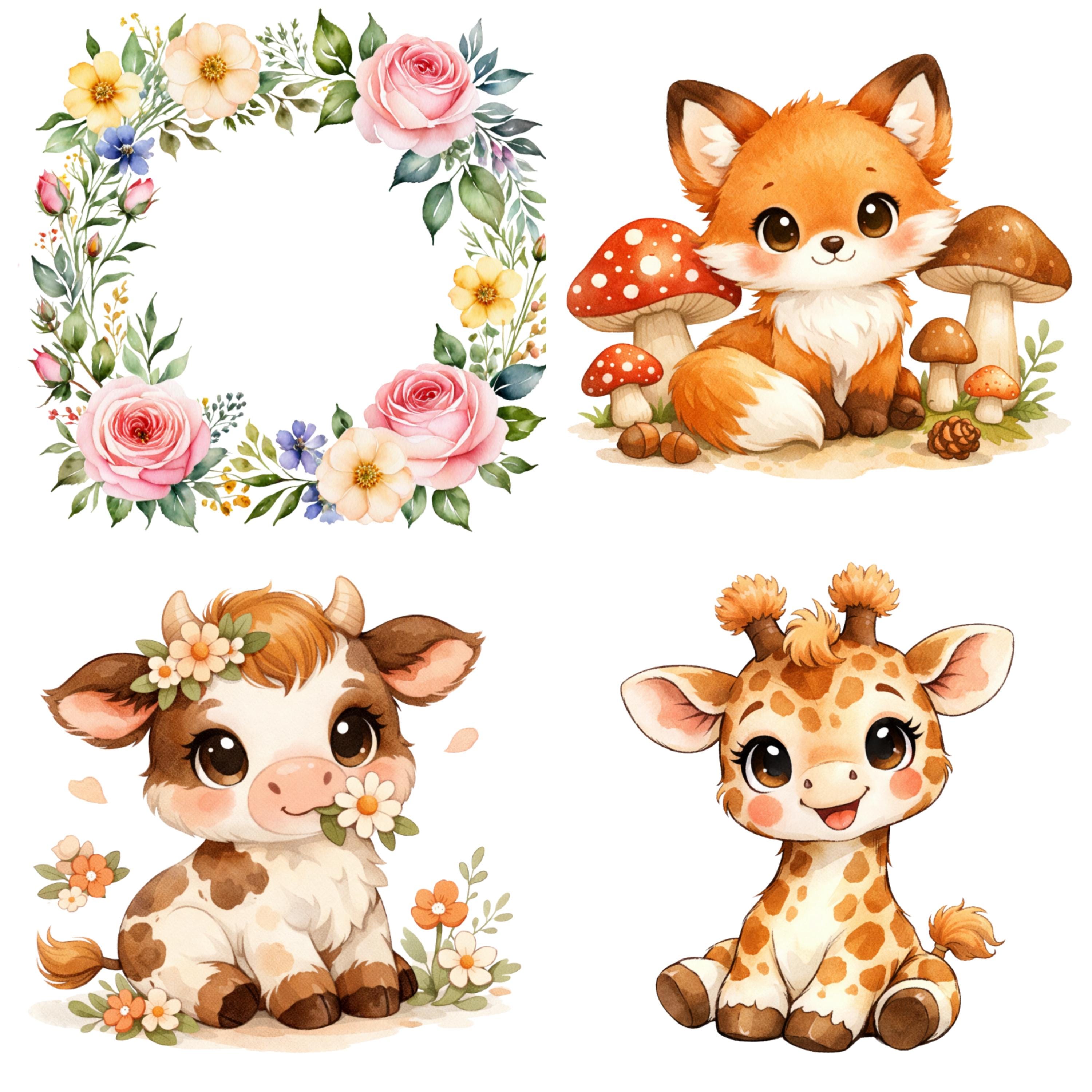 Watercolor Baby Animals Clipart Bundle, Woodland Safari Nursery PNG ...