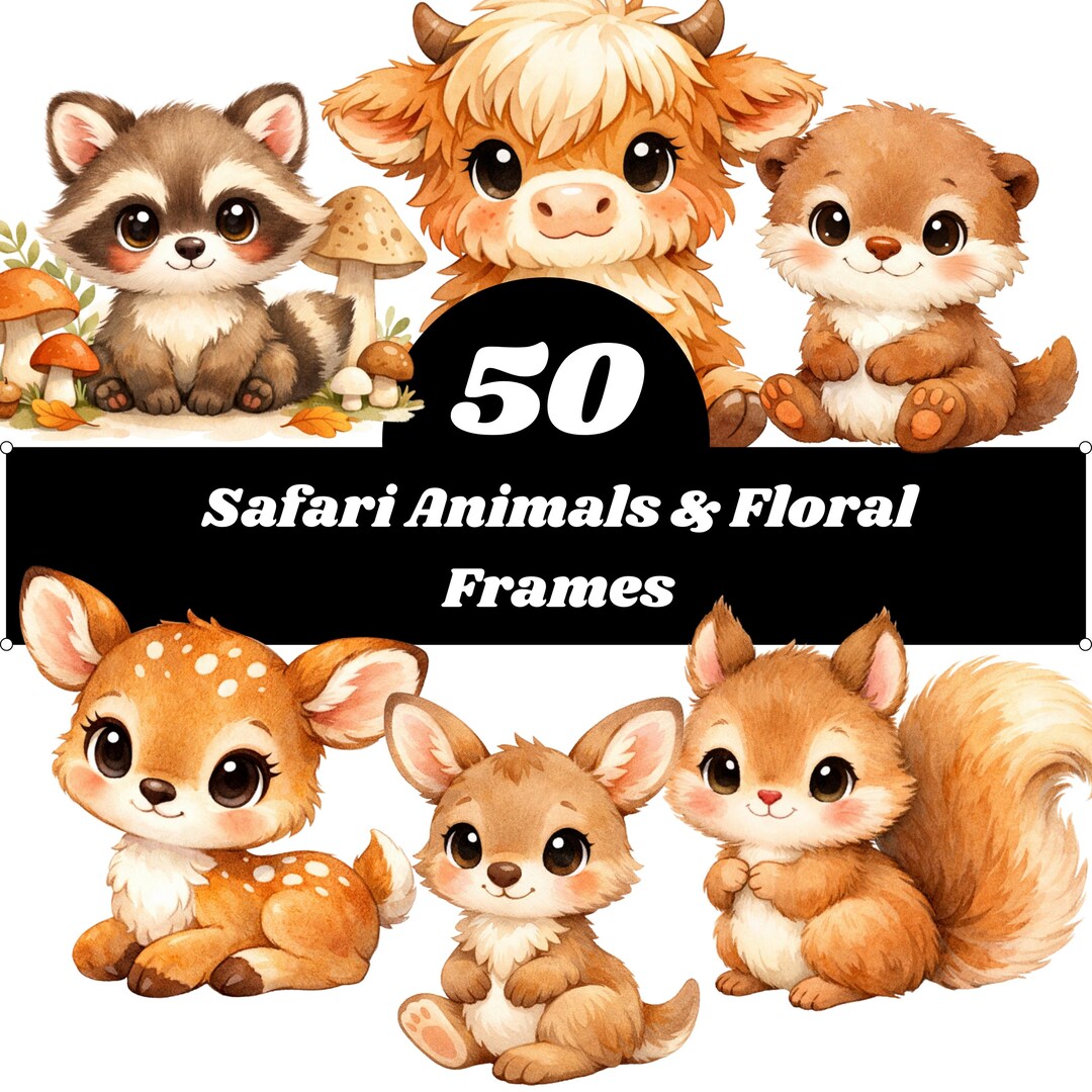 Watercolor Baby Animals Clipart Bundle, Woodland Safari Nursery PNG ...