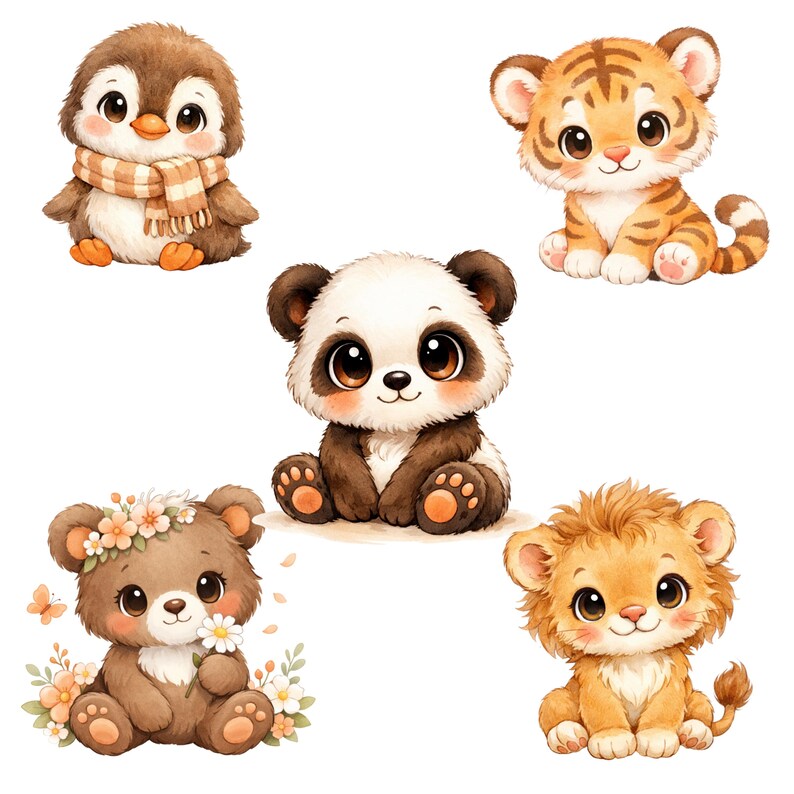 Watercolor Baby Animals Clipart Bundle, Woodland Safari Nursery PNG ...