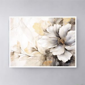 Delicate Flower Abstract Wall Art, Canvas Wall Art Delicate White Flower, Modern Minimalist Framed Wall Art, Elegant Wall Art Set