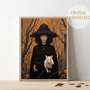 Witchy Cats Poster Digital Print, Spooky Feline Art, Vintage Halloween Ghost Art Print, Ghost Painting, Halloween Artwork Ghost Poster Print
