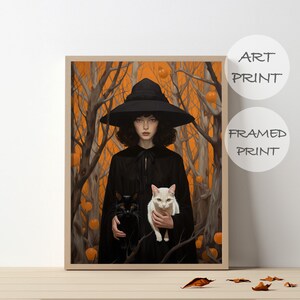 Witchy Cats Poster Print, Spooky Feline Art, Vintage Halloween Decor, Ghost Art Print, Ghost Painting, Halloween Artwork, Ghost Poster Print