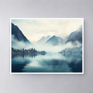 Misty Lake Serenity Abstract Wall Art Canvas, Landscape Framed Art, Large Modern Neutral Art, Minimalist Wall Art, Neutral Wall Art Framed