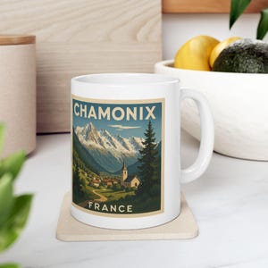 Cadeau Chamonix, mok Chamonix, minnaar Chamonix, koffiemok, reismok, beker Frankrijk, alpensouvenir, skimok