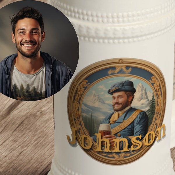 Custom Portrait Beer Mug - Custom Portrait Mug - Custom Beer Stein - Oktoberfest Mug - Personalized Beer Mug - Personalized Mug