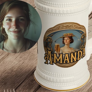 Aangepaste bierpul damesportret - verjaardagscadeau - aangepaste bierpul - mok Oktoberfest - gepersonaliseerde bierpul - cadeau bruidsmeisjes