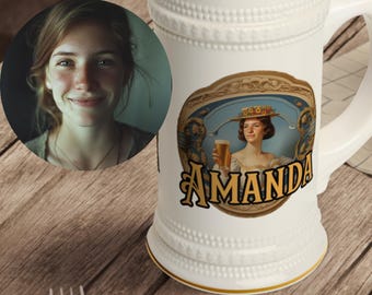 Custom Women&#39;s Portrait Beer Mug - Birthday Gift - Custom Beer Stein - Oktoberfest Mug - Personalized Beer Mug - Bridesmaids Gift