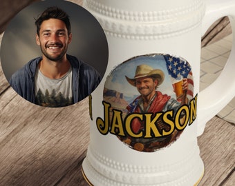 Custom Portrait Beer Mug - Custom Portrait - Custom Beer Stein - Personalized Beer Mug  - Western Beer Mug - Groomsmen Gift - Birthday Gift