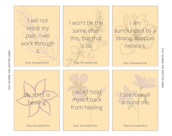 Affirmation Cards for grief and loss, printable, 18 cards, cards for grief, bereavement, loss