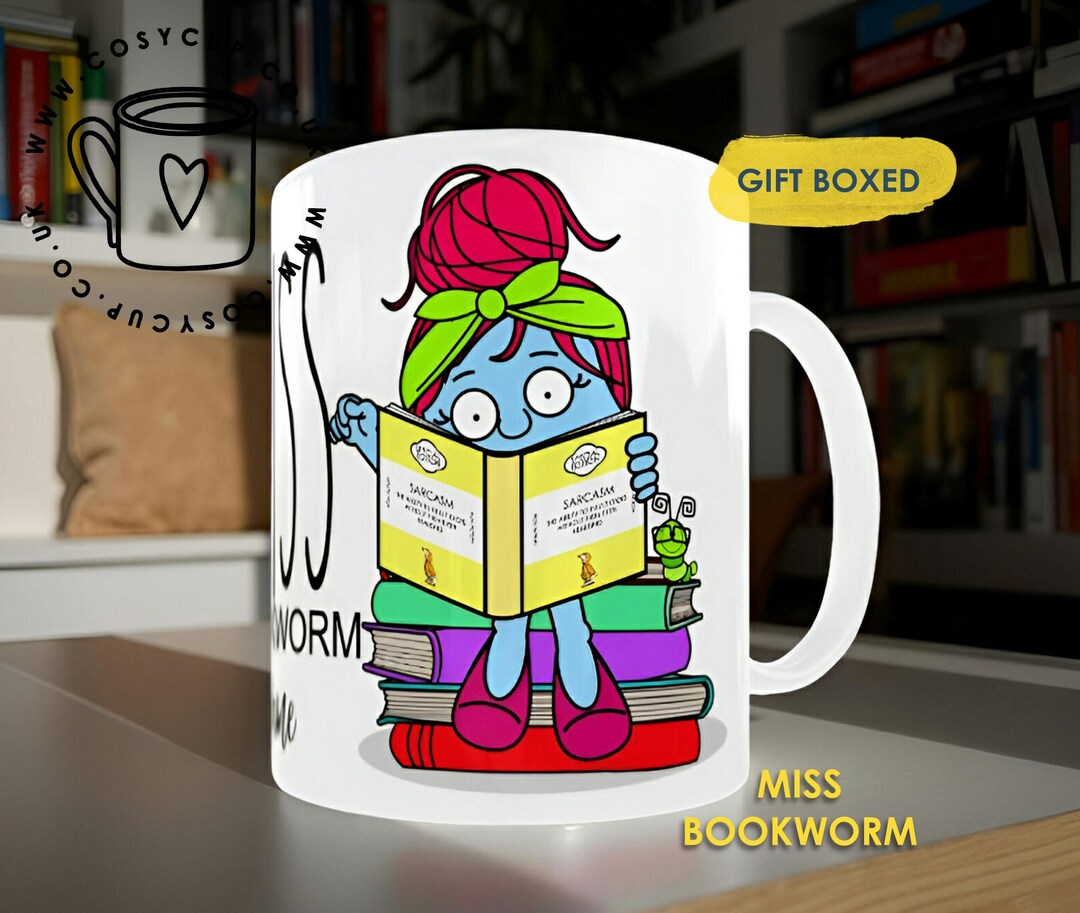 Funny Bookworm Personalised Mug: Personalised Gift Boxed Mug for Her ...