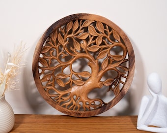 Handcrafted Teak Wood Tree of Life Wall Art (28-32cm)