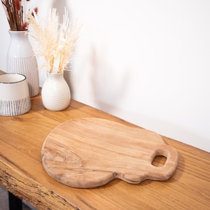 Teak Wood Cutting Board with Handle: Rustic Charcuterie Serving Tray