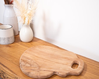 Teak Wood Cutting Board with Handle: Rustic Charcuterie Serving Tray