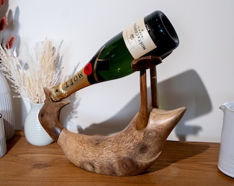 Eend wijn houder houten wijnfles houder cadeau voor volwassenen Nieuwigheid geschenken Eend geschenken wijnfles houder Dronken eend Teak hout wortel wijn houder