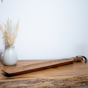 Teak Wood Charcuterie Board: Rustic Cheese Serving Tray with Leather Strap