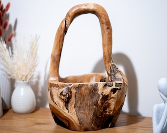 Handcrafted Teak Root Bowl: Rustic Wooden Fruit Basket