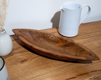 Teak Wood Boat Bowl: Rustic Key Tray, Fruit Bowl (40cm)