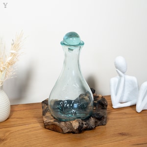 Handmade Melted Glass Decanter on Reclaimed Driftwood Base