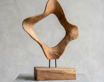 Diamond Star Hand Carved Teak Wood Sculpture, Modern Boho Home Decor (43-46cm)