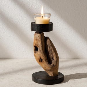 Reclaimed Wood Tea Light Holder: Rustic Farmhouse Candle Holder