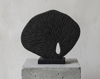 Modern Black Abstract Wood Sculpture: Geometric Home Decor