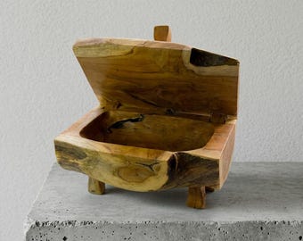 Teak Root Live Edge Trinket Box, Hand Carved Wooden Keepsake Jewelry Storage 30x20x23 cm