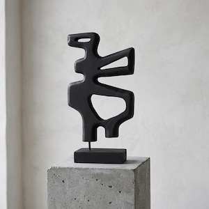Abstract Black Wood Sculpture: Modern Minimalist Table Art