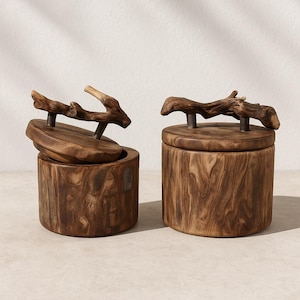 Handmade Wooden Storage Jar with Driftwood Lid: Rustic Kitchen Decor