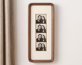 Solid Black Walnut F-Style Photobooth Strip Frame | Modern Curved Design, Wall or Desk Display