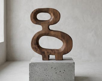 Modern Wood Sculpture: Abstract Carved Figurine, Boho Home Decor