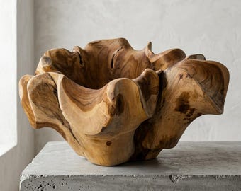 Extra Large Teak Root Bowl, Live Edge Wooden Centerpiece, Organic Modern Catchall