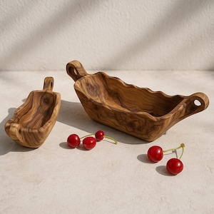 Handcarved Olive Wood Boat Tray: Rustic Serving Dish Centerpiece