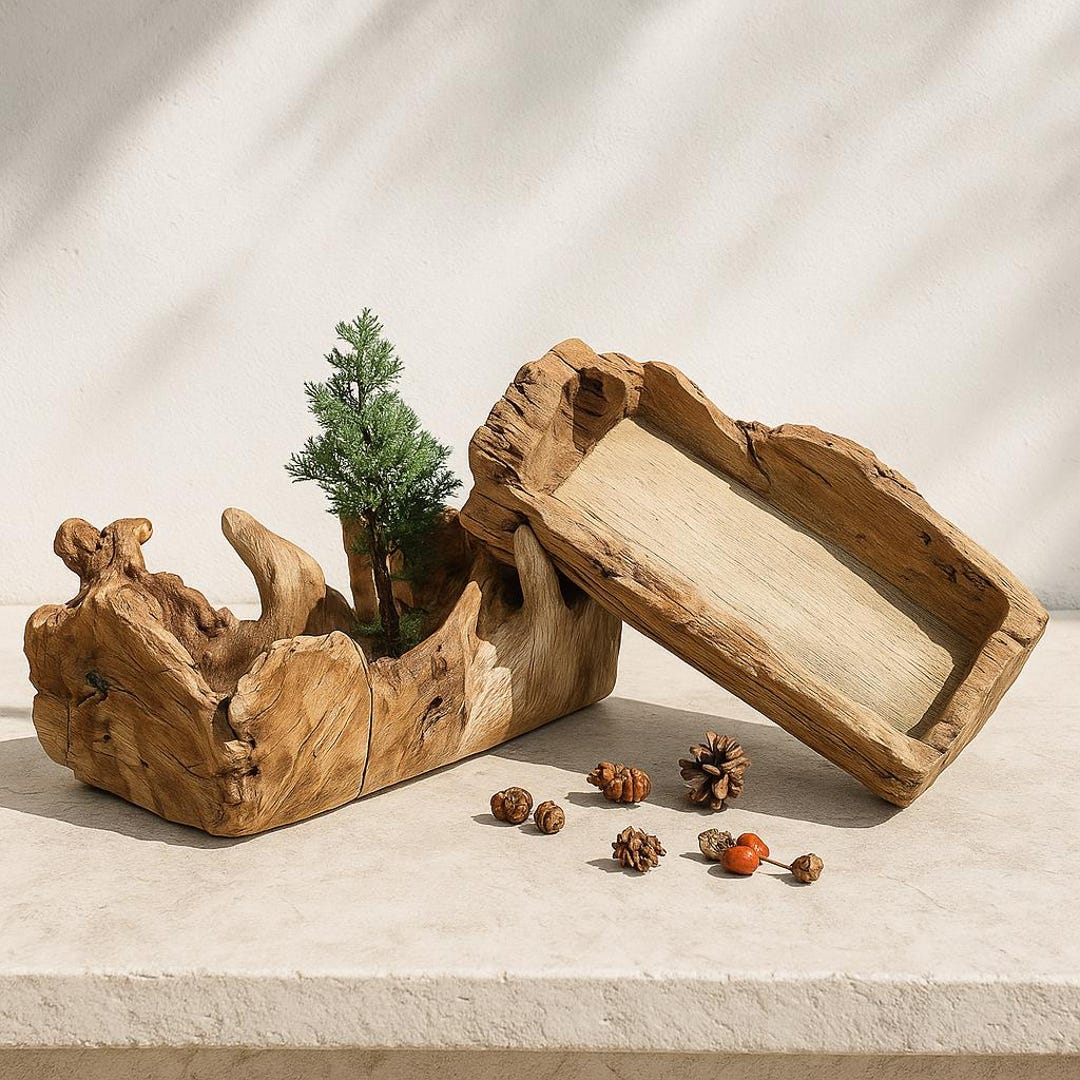 Curated visual reference: Picture Idea: Driftwood Planter Box With Lid Rustic Wood Centerpiece