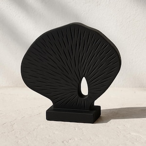 Modern Black Abstract Wood Sculpture: Geometric Home Decor