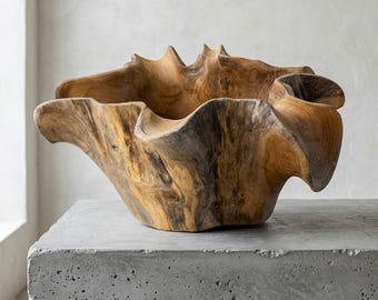 Extra Large Teak Root Bowl, Live Edge Wooden Centerpiece, Organic Modern Catchall (48x48x26 cm)