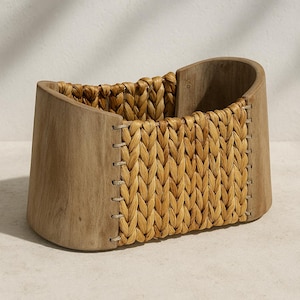 Wood Rattan Basket Decorative Basket Makeup Organiser Kitchen Utensil Holder Bathroom Organiser Rustic Wooden Basket Handmade Wooden Basket