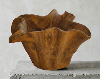 Hand Carved Teak Root Bowl – Live Edge Organic Wood Centerpiece (40x46x27 cm)