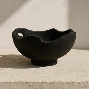 Handcrafted Black Wood Bowl: Decorative Fruit Display