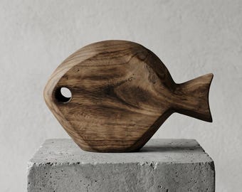 Hand Carved Wooden Fish Sculpture: Coastal Rustic Decor