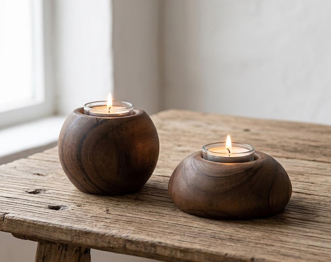 Handmade Walnut Tealight Candle Holder: Minimalist Scandinavian Decor