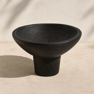 Handcrafted Black Wood Bowl: Decorative Fruit & Keys Tray