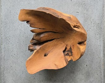 Hand Carved Teak Root Bowl – Live Edge Organic Wood Centerpiece (19x19x8 cm)