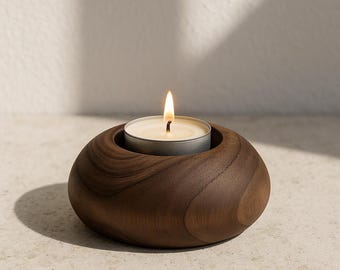 Bougeoir photophore fait main en noyer : déco scandinave minimaliste