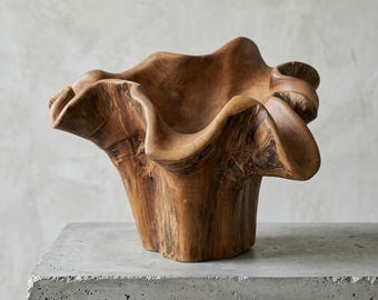 Hand-Carved Teak Root Bowl | Live Edge Fruit Bowl, Organic Sculptural Decor (44x41x32 cm)