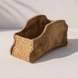 Wood Rattan Basket Decorative Basket Makeup Organiser Kitchen Utensil Holder Bathroom Organiser Rustic Wooden Basket Handmade Wooden Basket